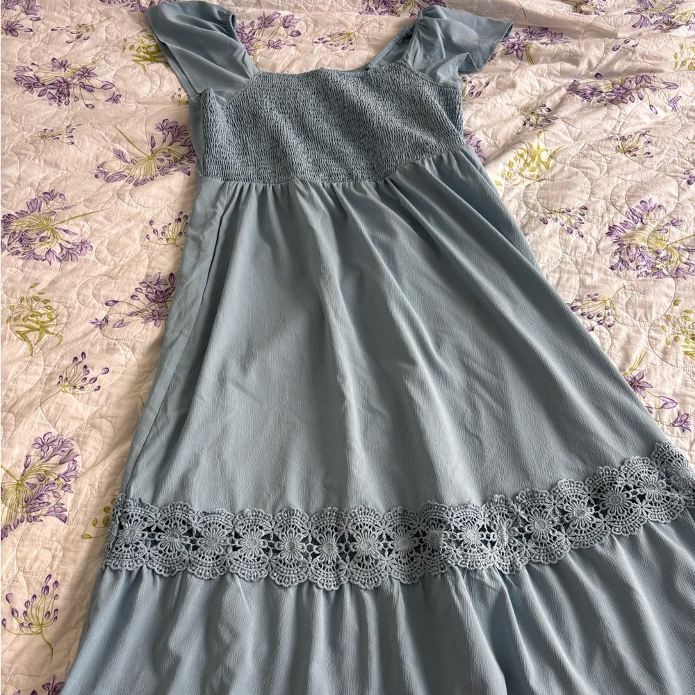 Blue maxi dress with flutter sleeve